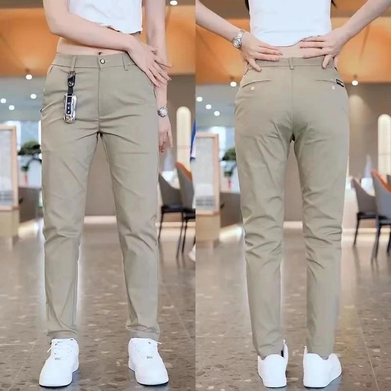 Pantalons décontractés pour hommes, mode coréenne, Slim Fit, haute qualité, taille élastique, droits