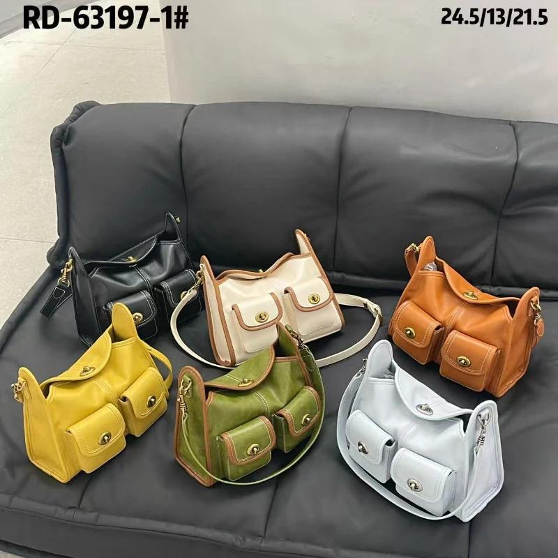 Sac à bandoulière Hobo de marque à double poche, sac sous le bras en cuir huilé haut de gamme pour f