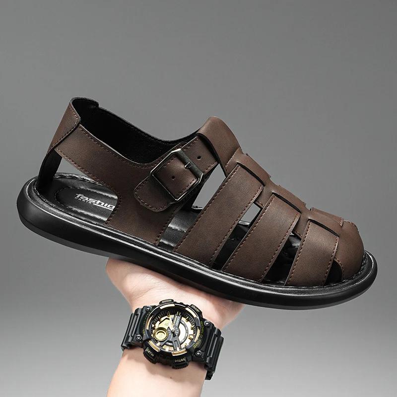 Sandales d'été en cuir de haute qualité pour hommes, chaussures romaines décontractées, chaussures d