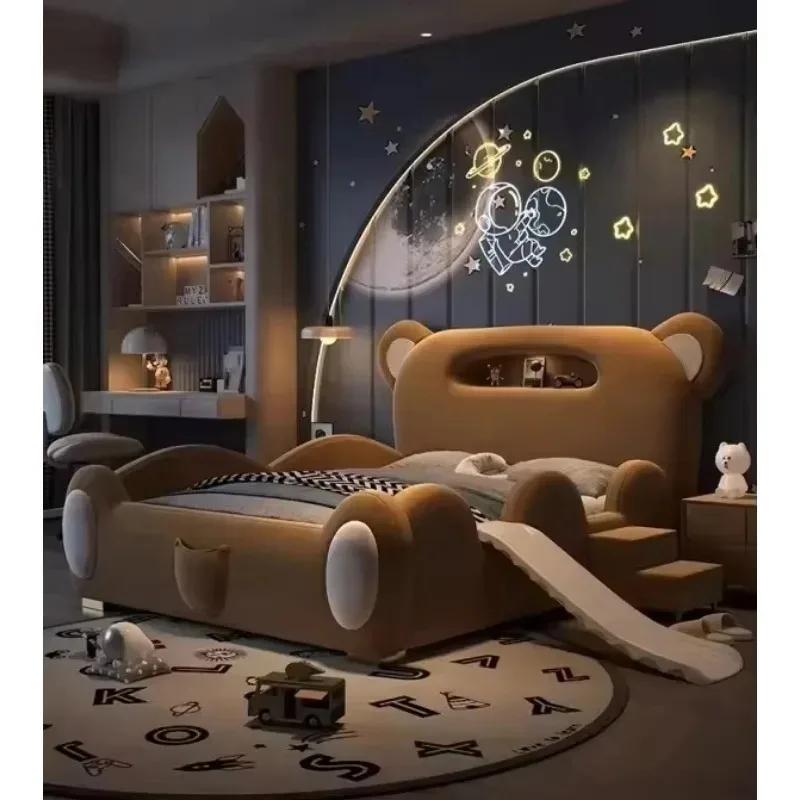 Lit parapet pour enfants, nouveau Design ours, mignon, Double, garçon et fille, lit de bébé avec esc