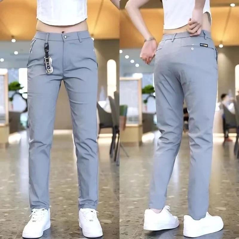 Pantalons décontractés pour hommes, mode coréenne, Slim Fit, haute qualité, taille élastique, droits