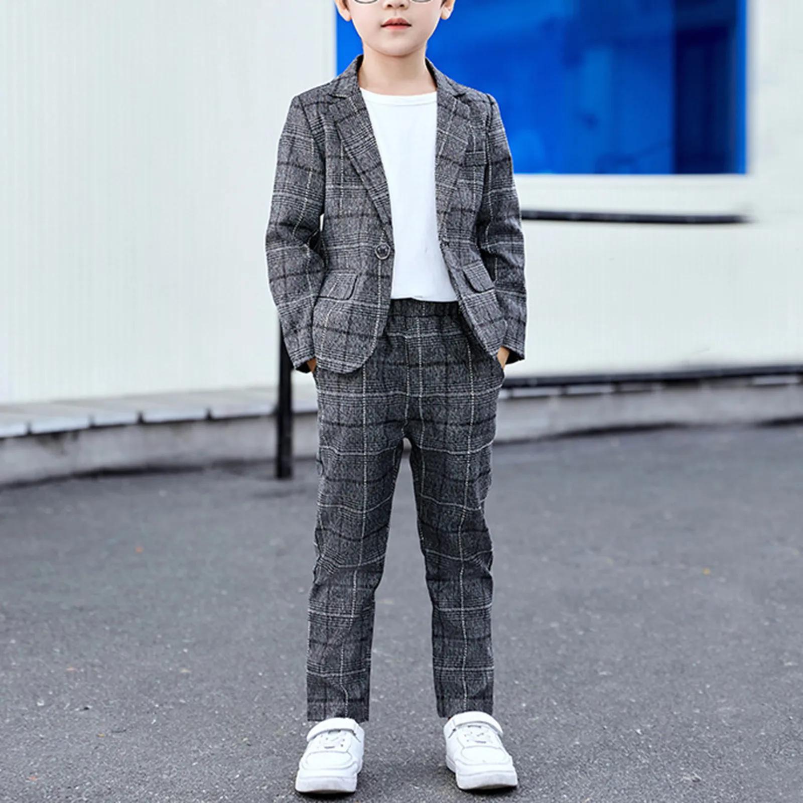 Costumes décontractés à carreaux Slim Fit pour garçons, blazer et pantalon pour enfants, costume de 