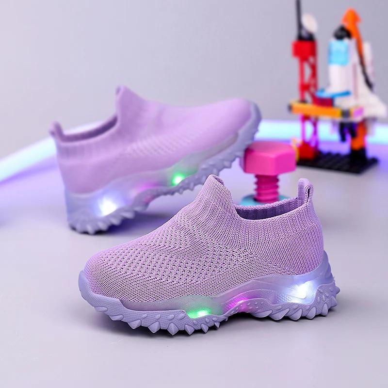 Enfants baskets enfants bébé filles garçons respirant maille Led chaussettes lumineuses Sport course