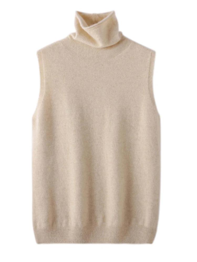 Femmes 100% laine mérinos pulls sans manches col roulé pull gilet laine tricots printemps automne hi