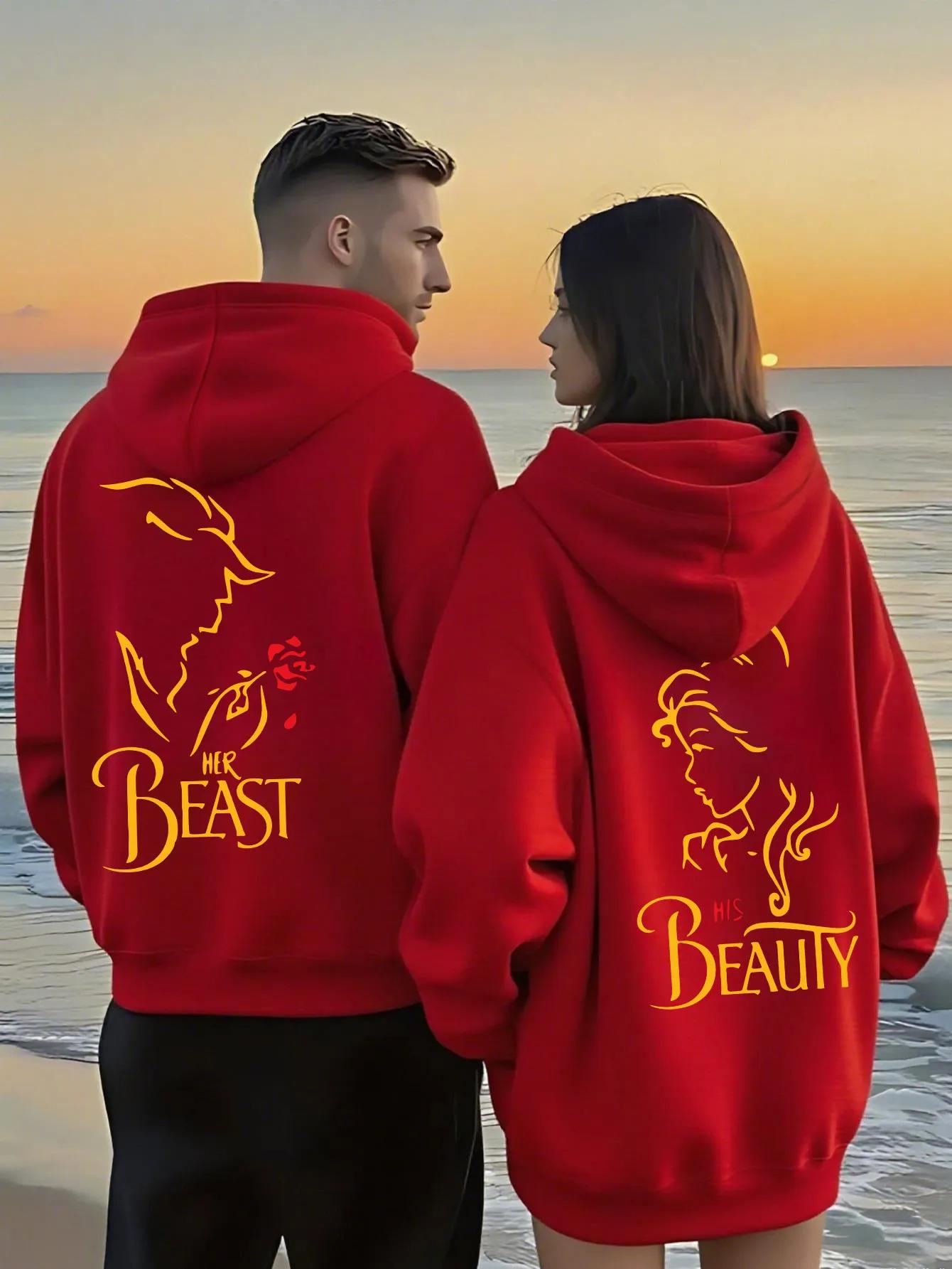 Sweat-shirt à capuche pour Couple, thème romantique la belle et la bête, pour hommes et femmes, Styl