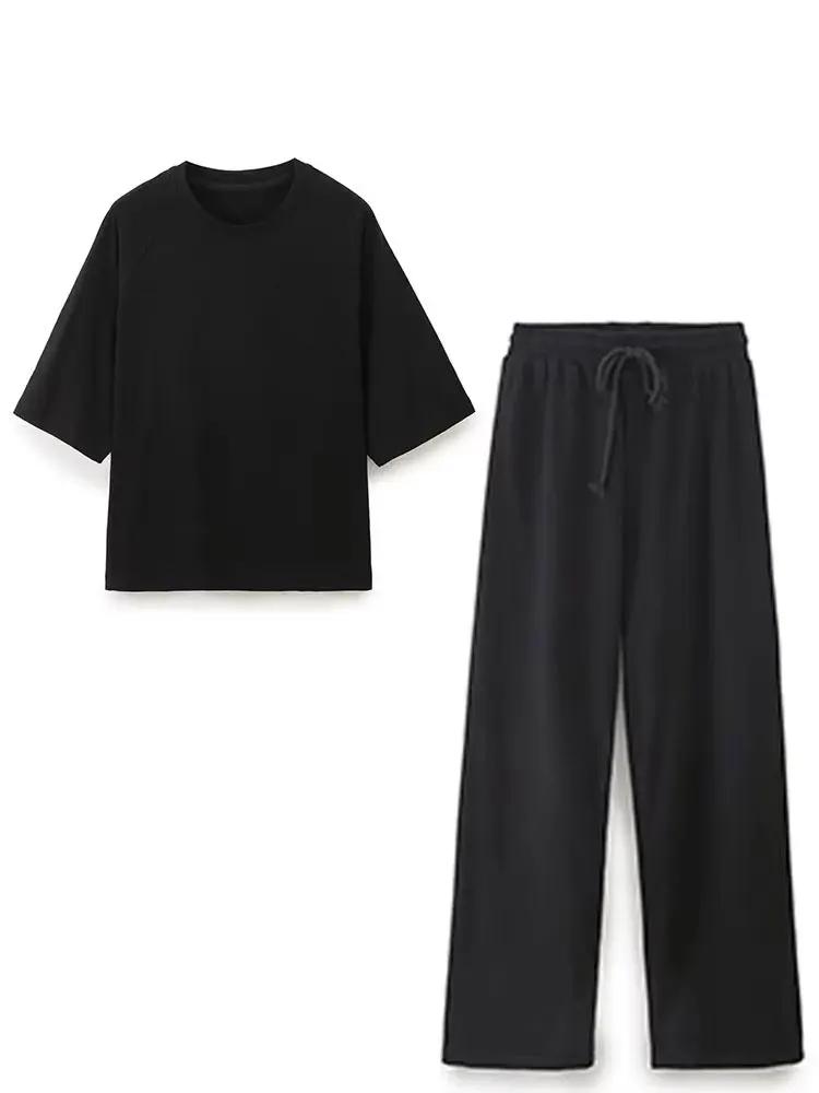 HH été femmes décontracté T-Shirt pantalon ensembles élégant rose col rond manches courtes T-Shirt +