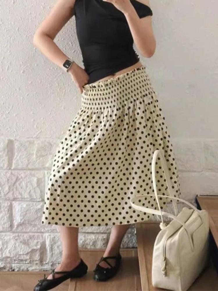 Français doux nouveau Design jupes à pois femmes rétro ample droite minceur jupe mi-longue femme jol