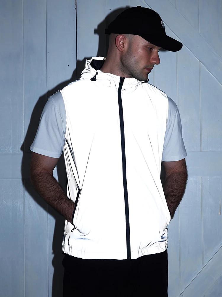 Gilet réfléchissant de nuit pour hommes, à capuche fine, mode décontractée, course en plein air, dan
