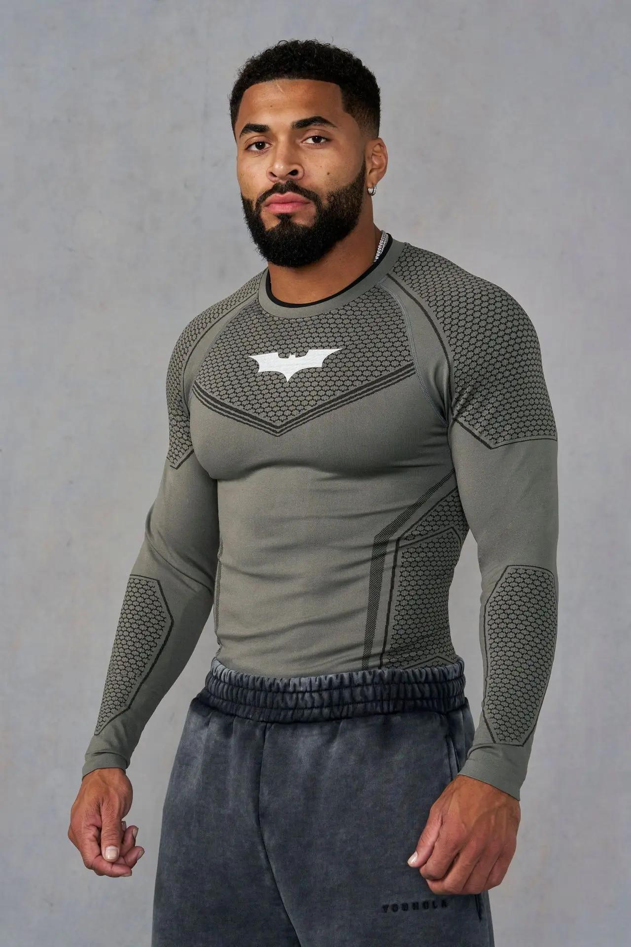 Été nouveaux hommes serré manches longues survêtement salle de sport sport Fitness sensation de glac