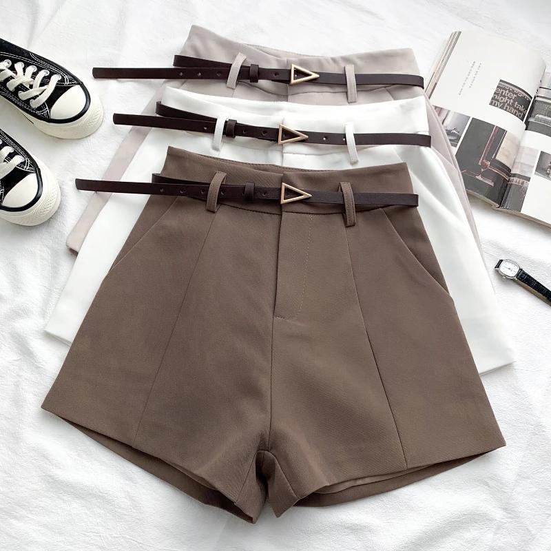 ITOOLIN décontracté femmes Shorts a-ligne taille haute court Chic bureau dame Shorts avec ceinture V