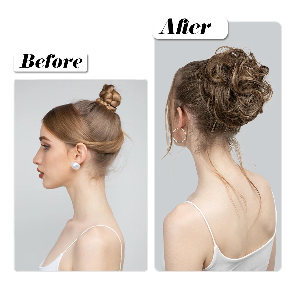 Extensions de Chignon synthétiques en désordre, grands chouchous élastiques bouclés, postiche Chigno