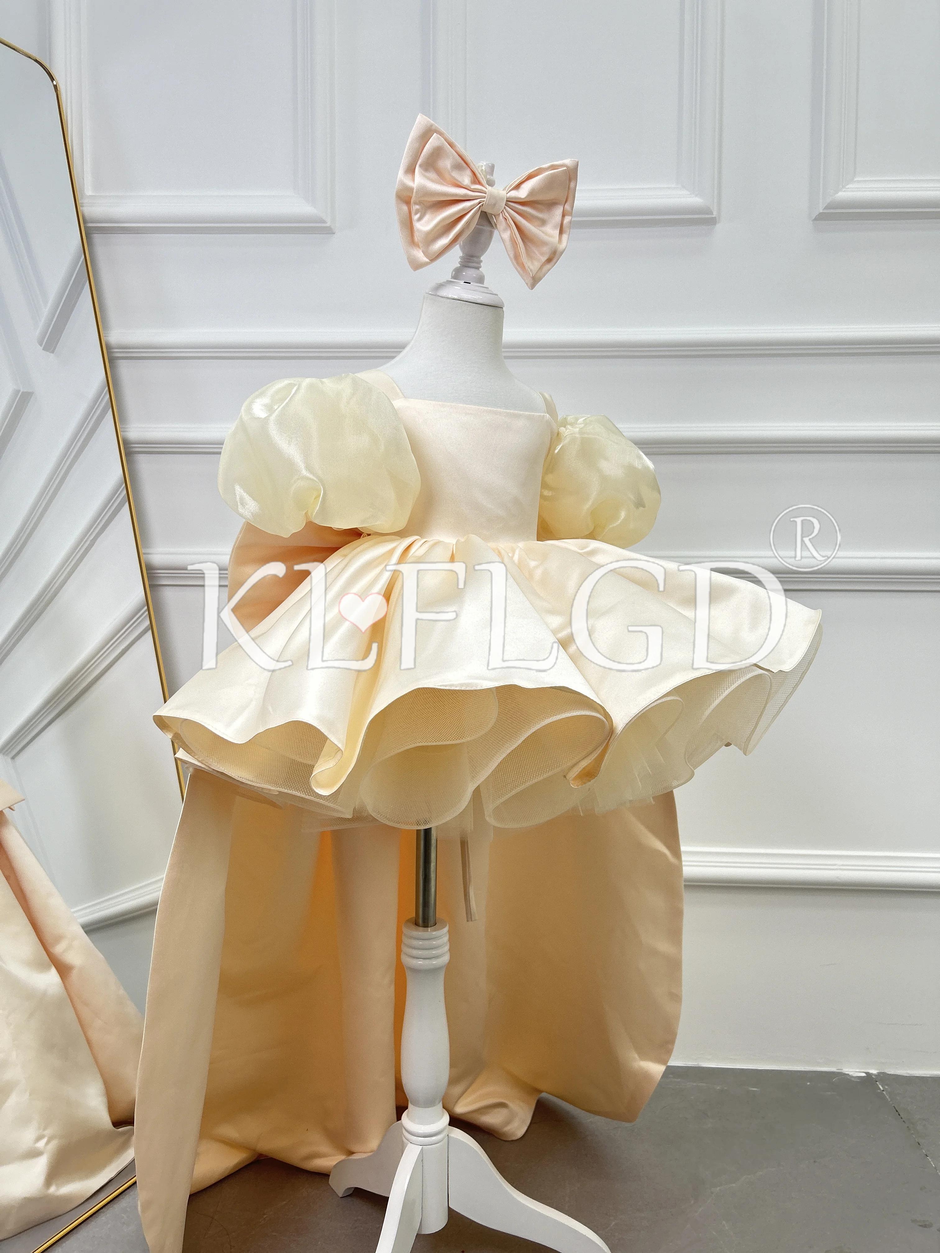 Robe à manches bouffantes pour filles, personnalisée, élégante et exquise, en satin orné, vêtements 