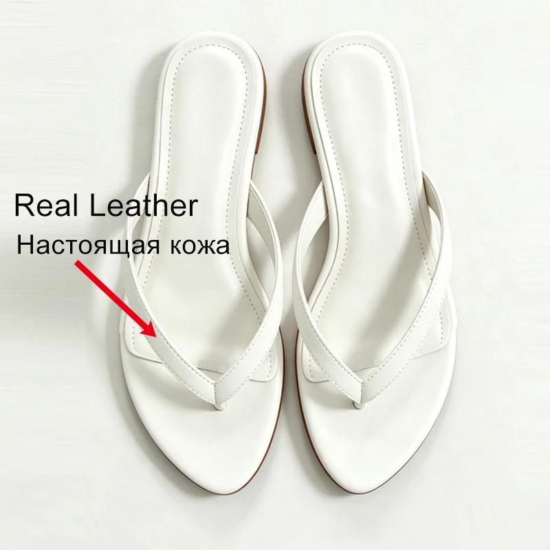 JOZHAMTA – sandales plates en cuir véritable pour femmes, chaussures d'été à la mode, tongs pour dam