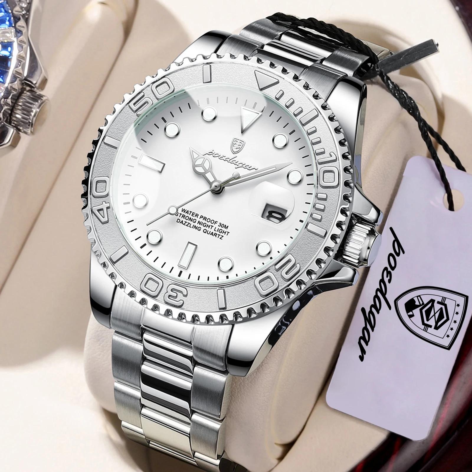 Montre-bracelet homme POEDAGAR, mode décontractée, étanche, lumineuse, date, montre homme élégante, 