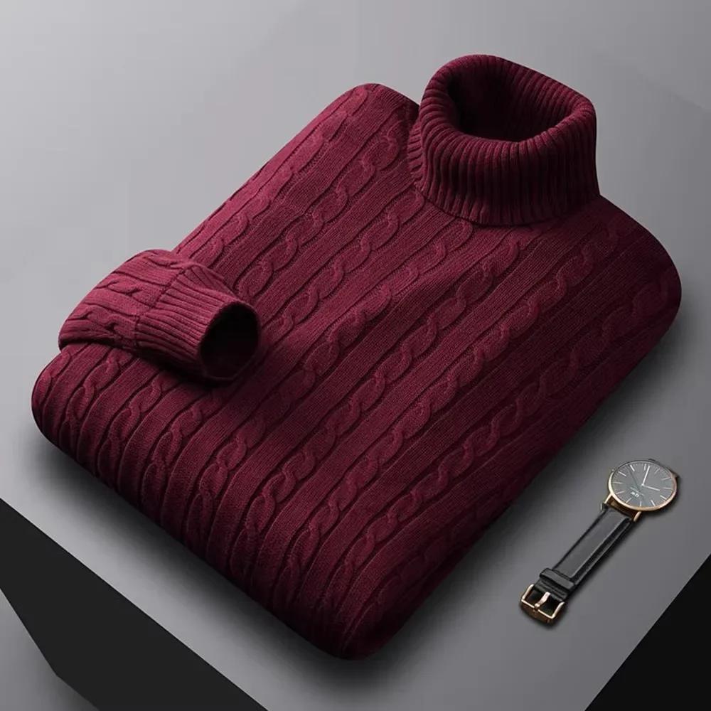 Pull Jacquard à col roulé pour hommes, pull décontracté, haute élasticité, vêtements de survêtement 
