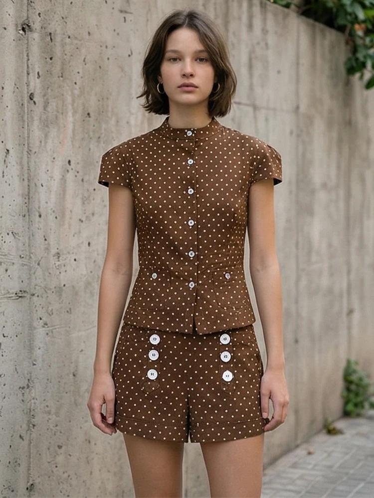 Willshela – ensemble 2 pièces pour femmes, débardeur marron à simple boutonnage et short à fermeture