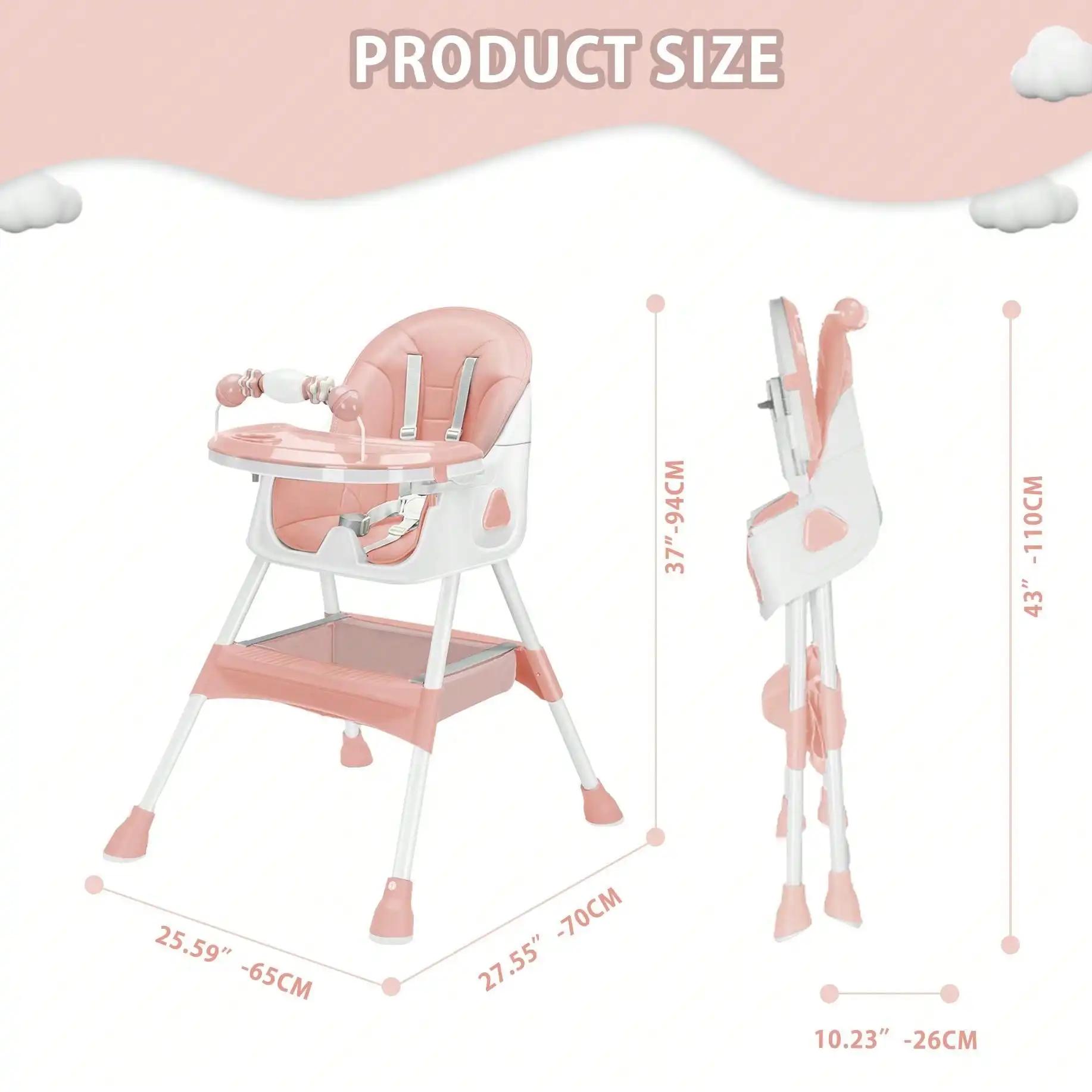 Chaise haute bébé 3 en 1 pliable et réglable - Plateau amovible et ceinture sécurité - Repose-pieds et roues