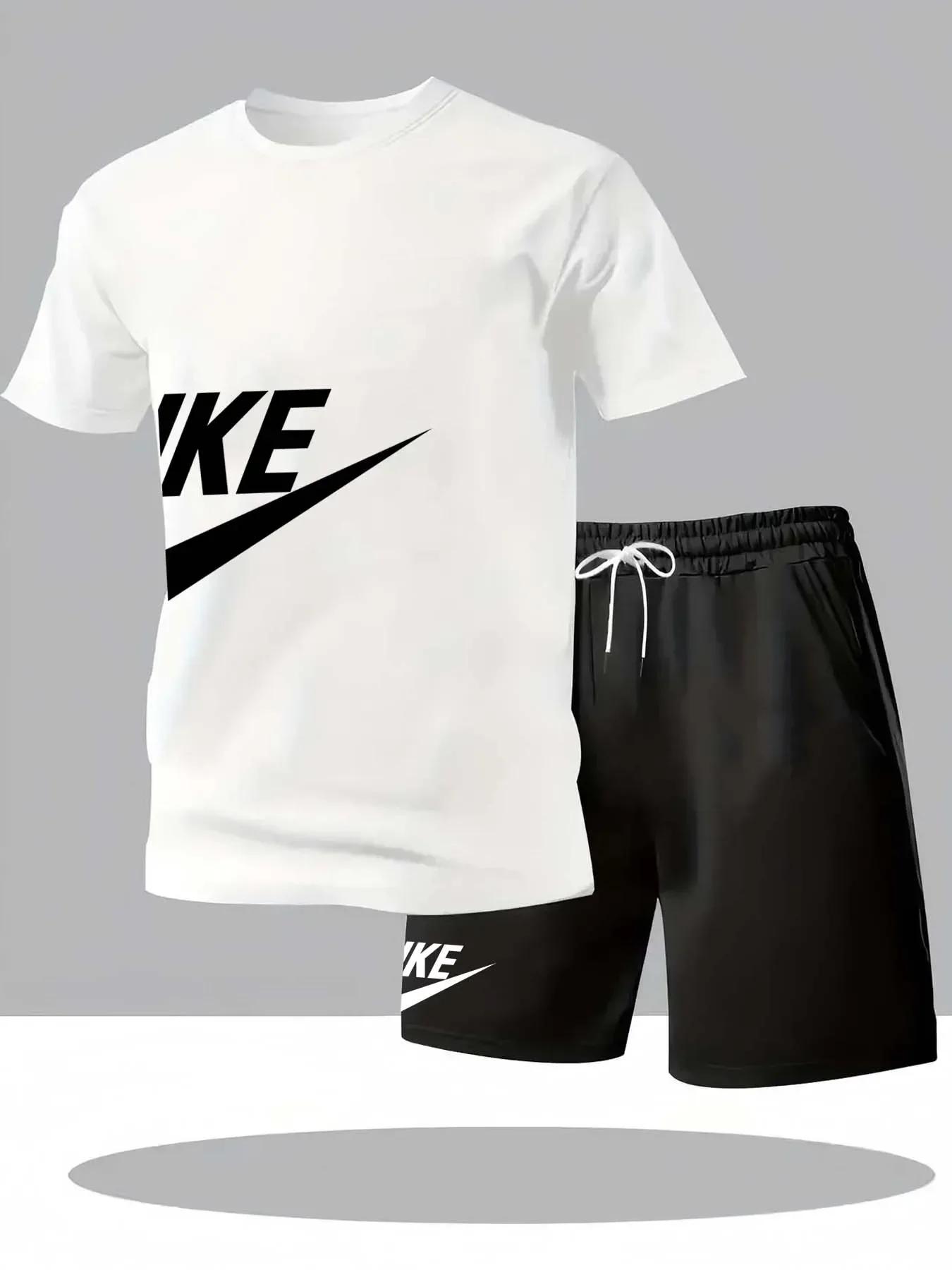 Ensemble de sport d'été pour homme, t-shirt à manches courtes et short à col rond, 2 pièces
