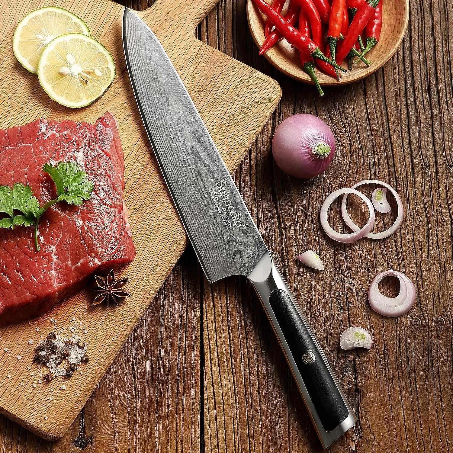 Sunnecko damas couteaux de cuisine 1-8 pièces/ensemble VG10 damas acier couperet Santoku fruits éplu