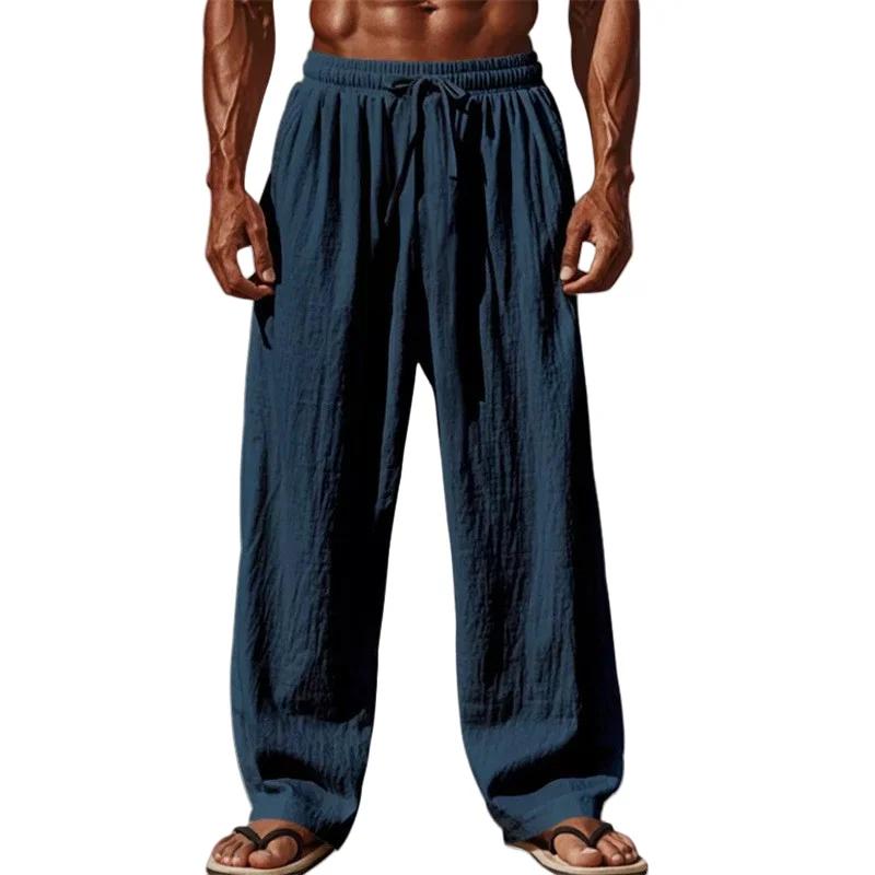 2025 nouveaux hommes coton et lin pantalons décontractés Simple et confortable jambe droite pantalon