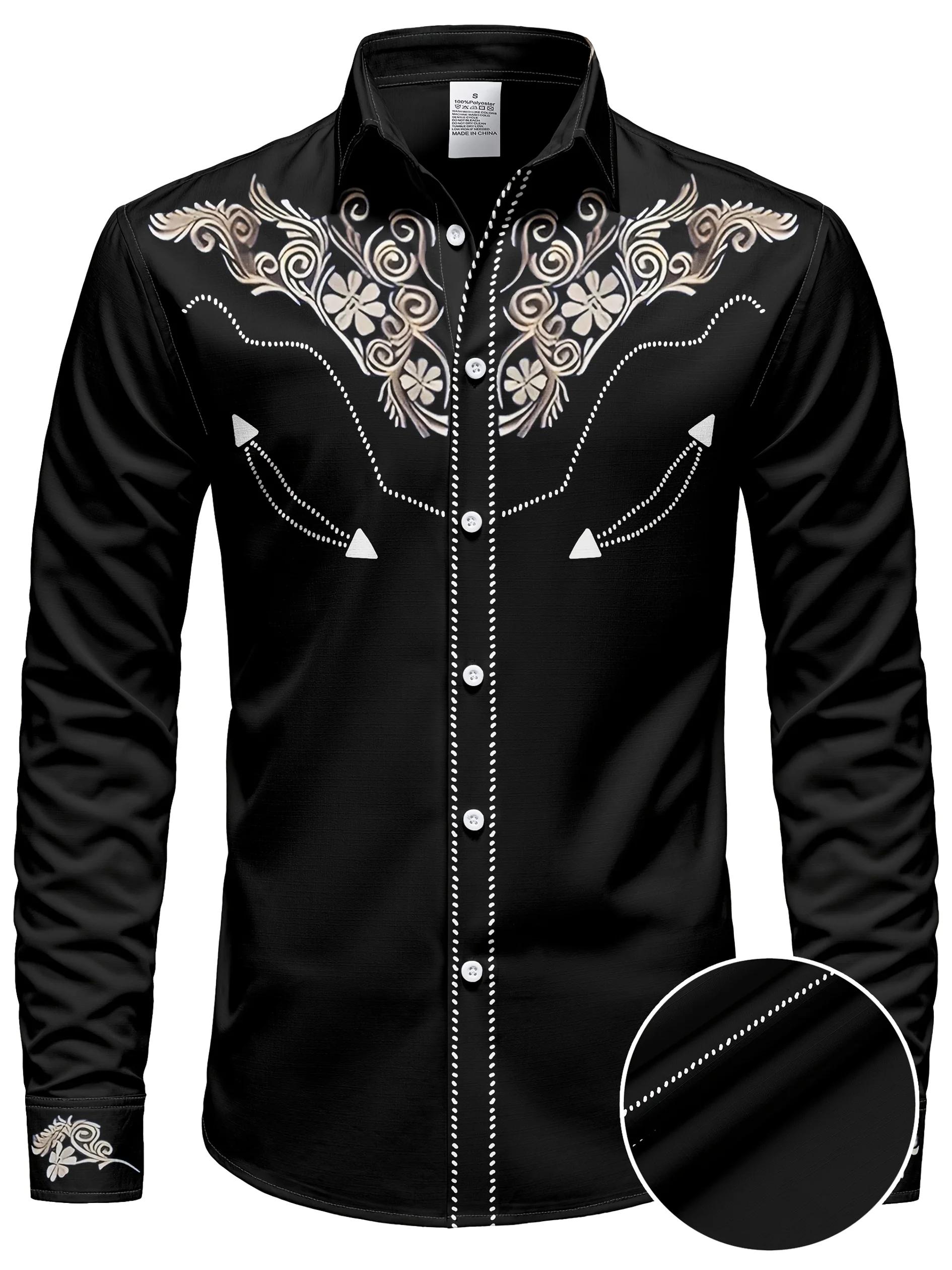 Chemise à manches longues pour hommes, imprimé Floral, Cowboy occidental, décontractée, coupe cintré
