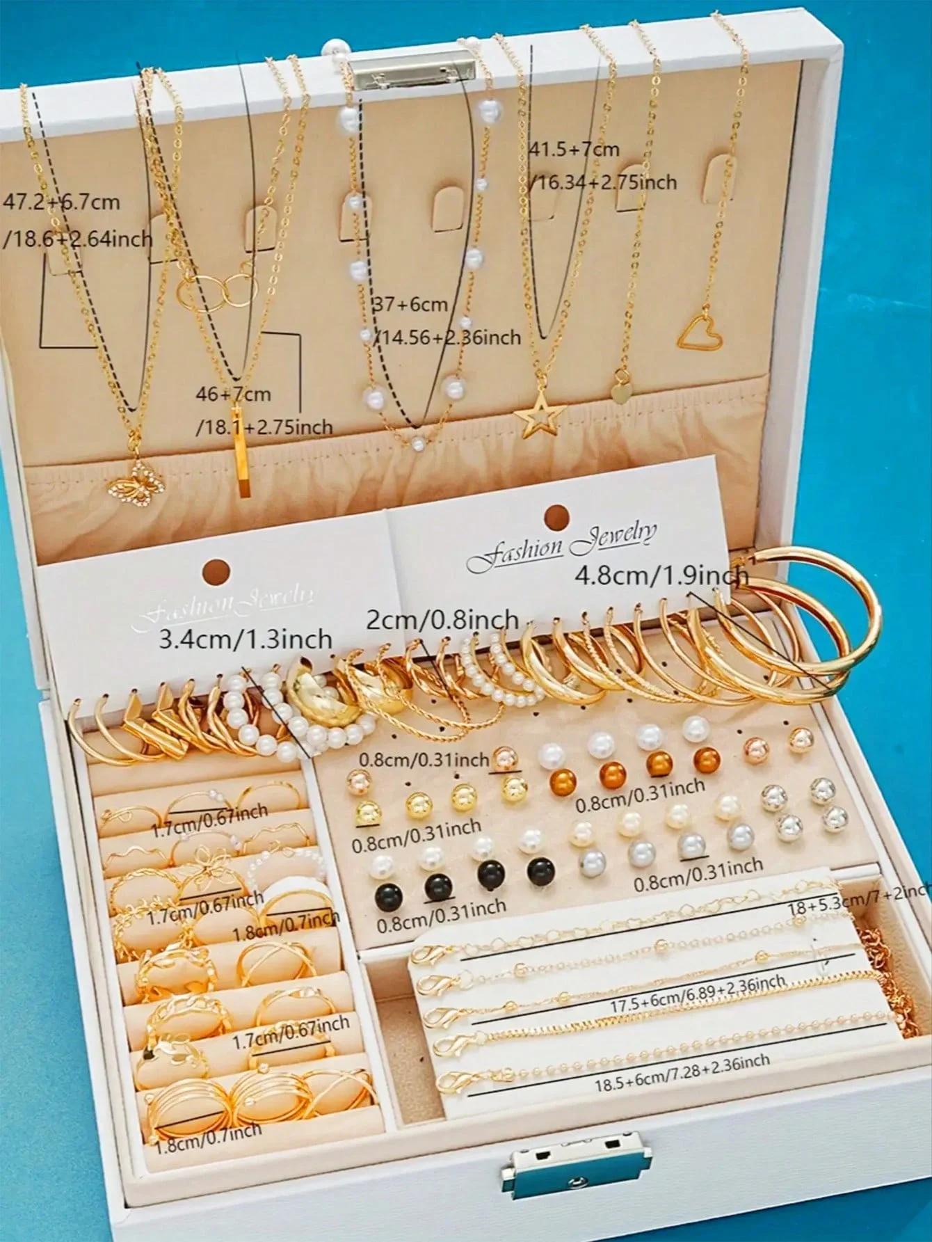 86 pièces/ensemble boucles d'oreilles en perles élégantes, collier multicouche, clous d'oreilles, ba