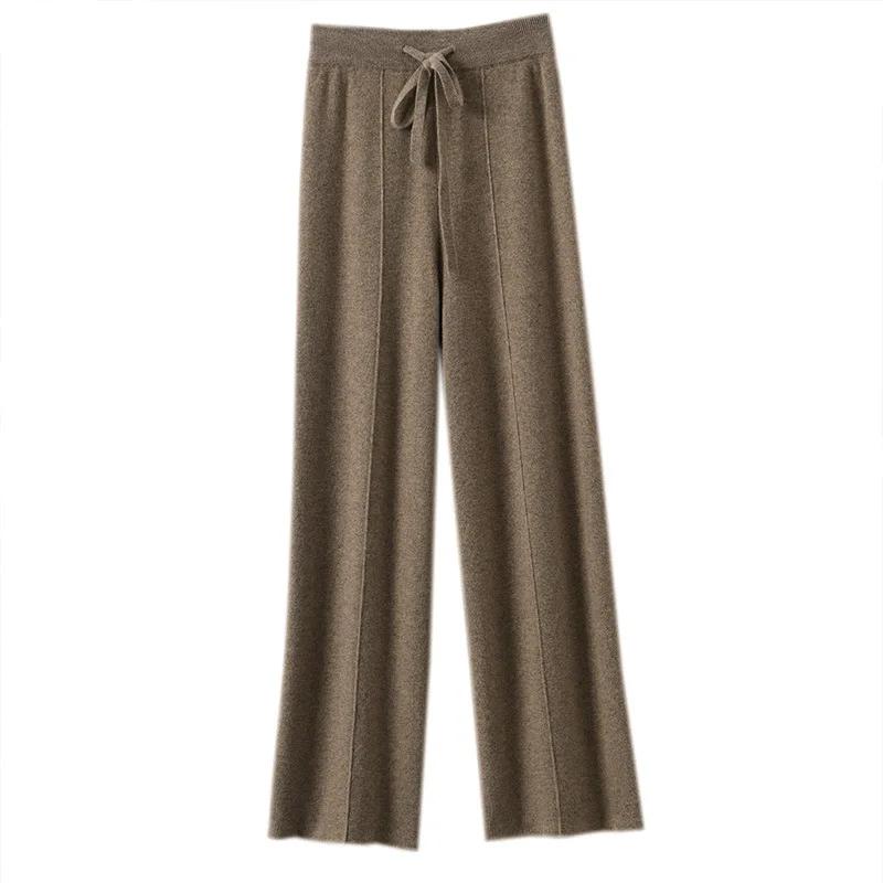 Pantalon taille haute en tricot chaud pour femmes, jambes droites à jambes larges, pantalon ample de