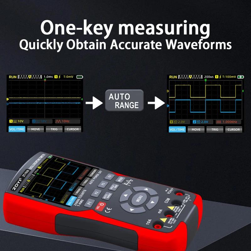ZOYI ZT-703S multimètre oscilloscope 3 en 1 avec écran IPS de 3,5 pouces, 25000 points, bande passan