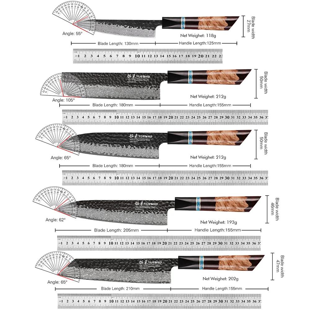 TURWHO couteaux de cuisine forgés à la main en acier damas VG10 couteau de Chef japonais Kiritsuke N