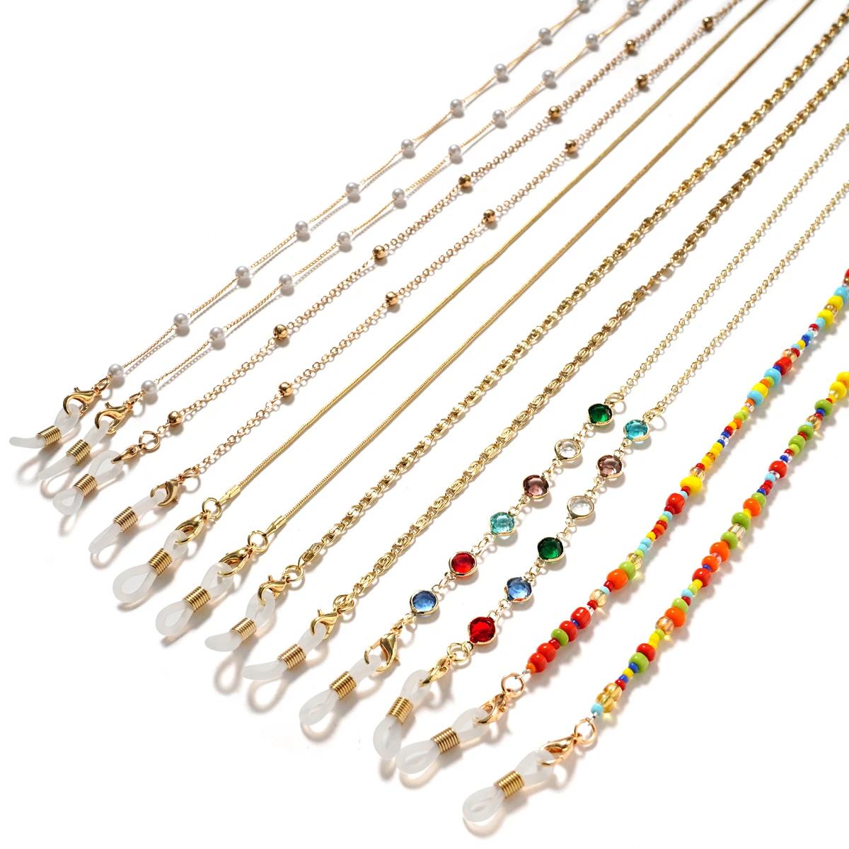 Chaînes de masquage de lunettes de soleil pour femmes, perles acryliques et cristal, lanière en verr