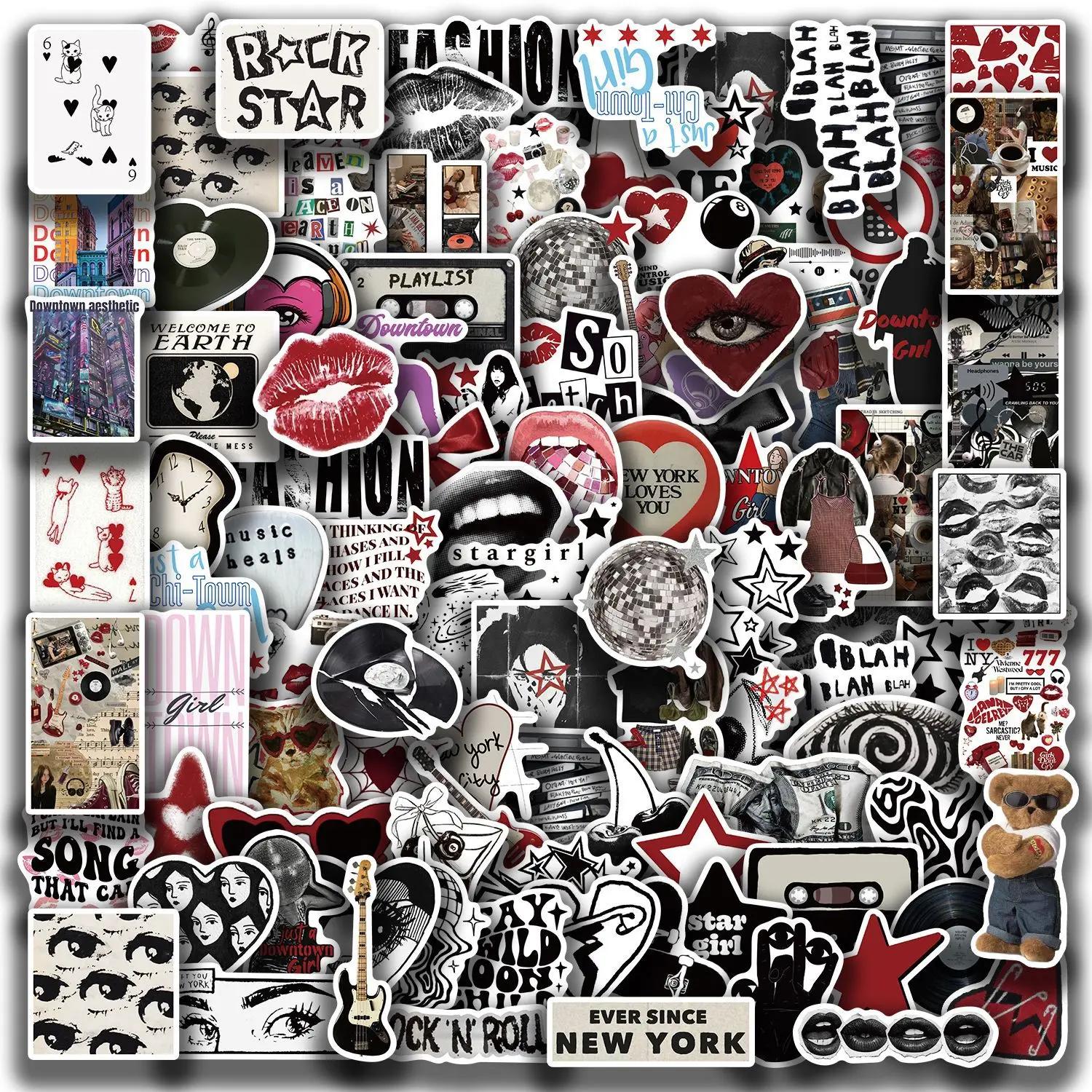 10/50/100/150pcs centre-ville Y2K filles esthétique rétro Graffiti autocollants téléphone guitare or