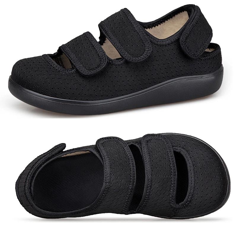 Sandales larges pour hommes, chaussures diabétiques, modèles à scratchs, légères et respirantes pour