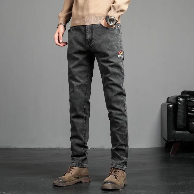 Jeans vintage brodés pour hommes, pantalons en denim Slim, petits pieds, mode coréenne, fjcommisted,