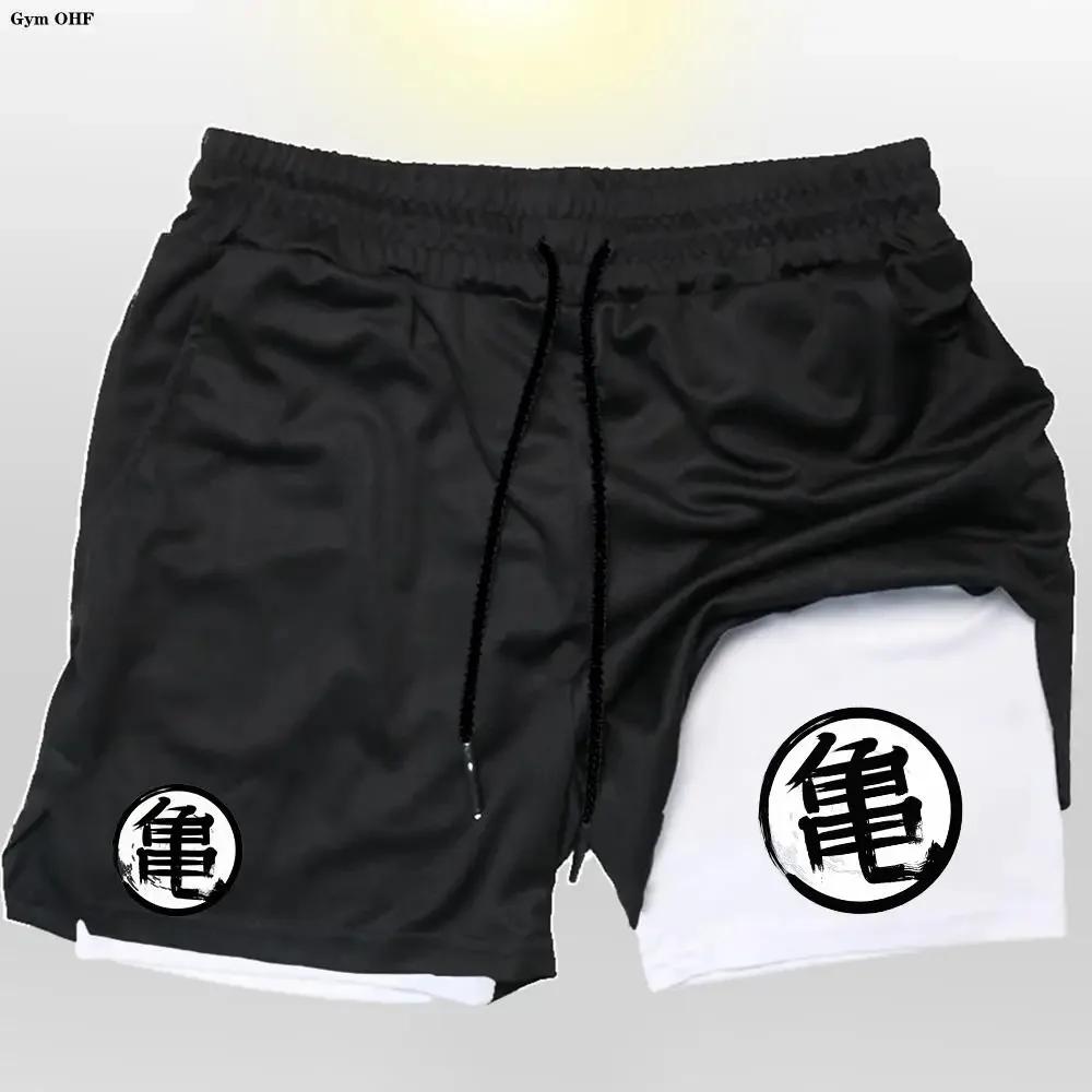 Goku Anime short de course hommes Fitness gymnastique entraînement 2 en 1 short de sport séchage rap