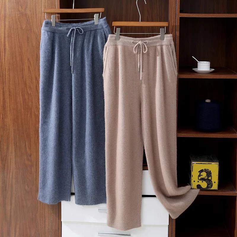 100% vison cachemire pantalon automne hiver nouveaux hommes taille élastique cachemire pantalon jeun