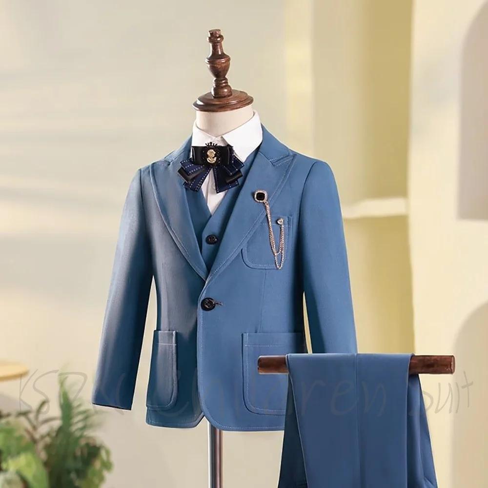 Costume Chic à revers pour garçon, couleur unie, tenue élégante pour occasions formelles, trois pièc