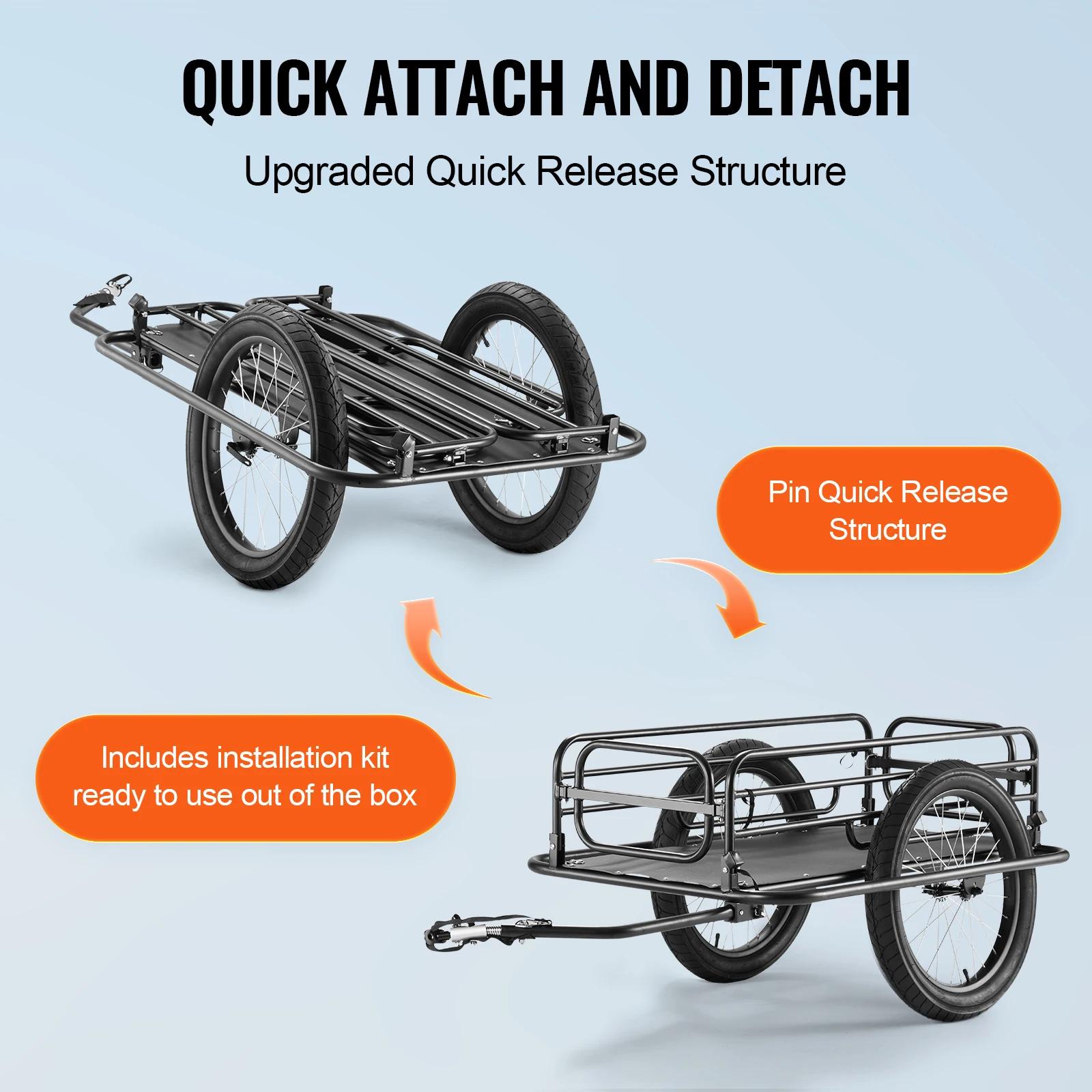 SucceBuy Remorque de chargement de vélo de 275 lb, chariot de vélo, rangement compact pliable avec a