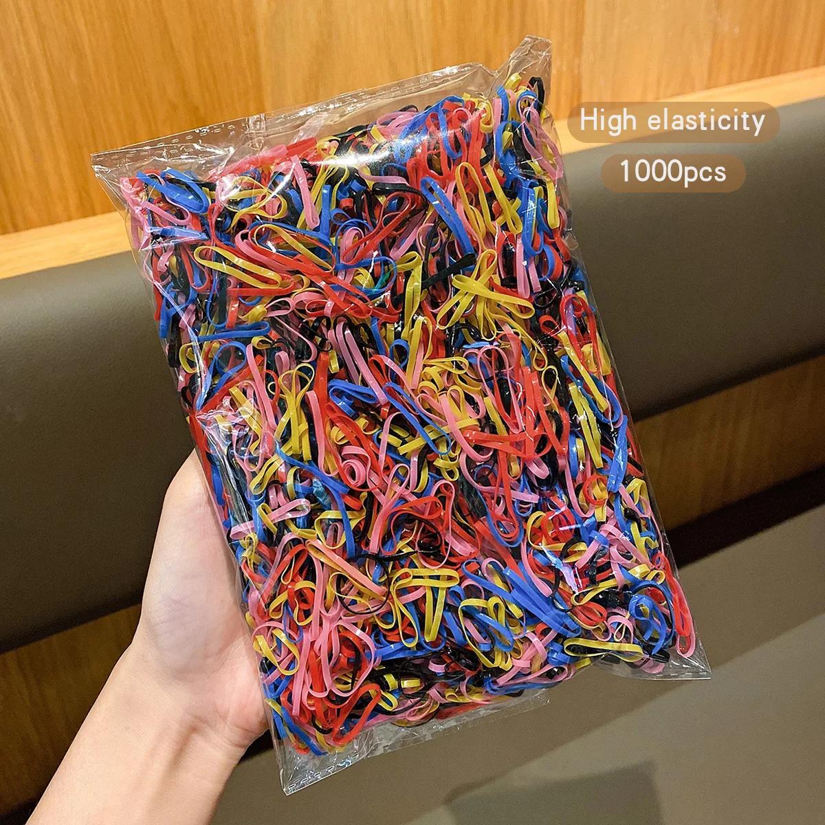 1000 morceaux d'élastiques noirs et colorés, élastiques de base, accessoires pour cheveux adaptés à 
