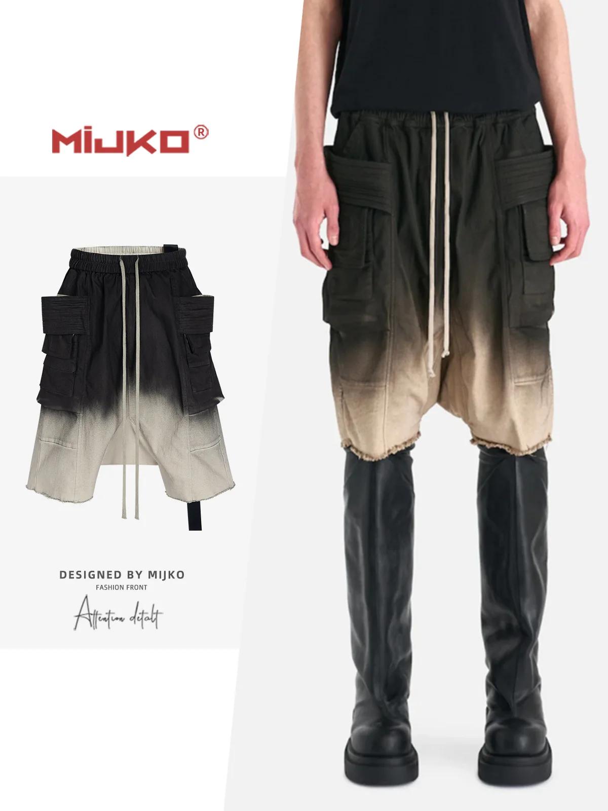 Shorts Harem à double anneau dégradé délavé MIJKO, coupe décontractée et confortable pour hommes 848