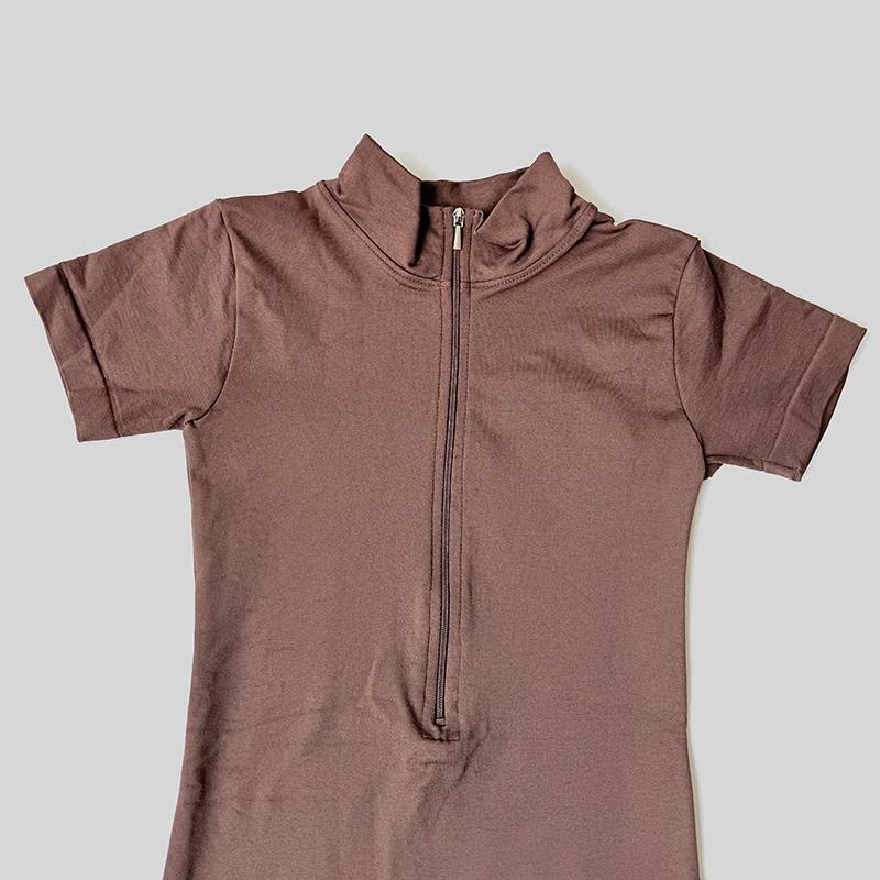 Combinaison d'été à manches courtes avec fermeture éclair, tenue de sport, Fitness, body pour femmes