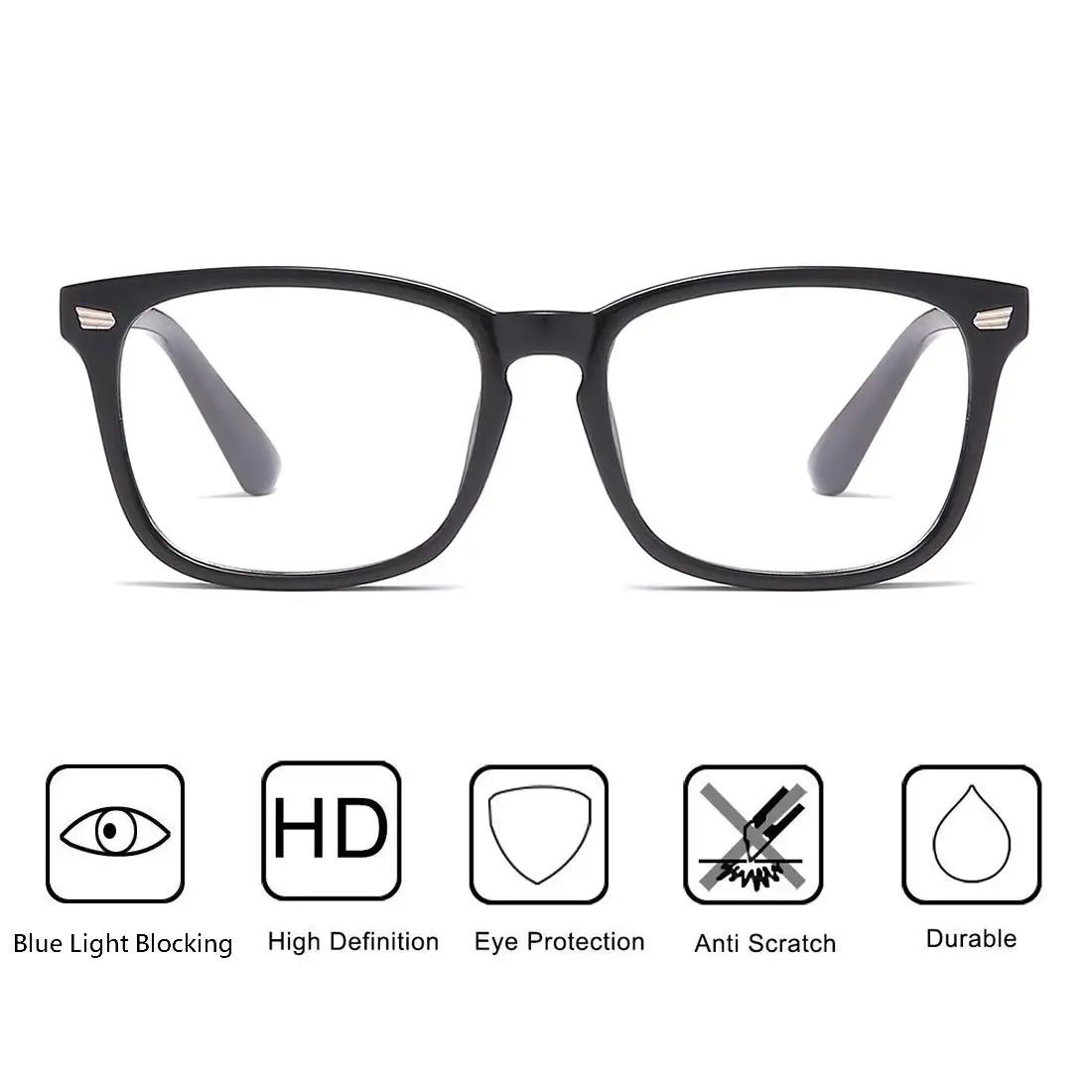 Lunettes bloquant la lumière bleue, lunettes Nerd carrées, cadre anti-rayons bleus, lunettes de jeu 