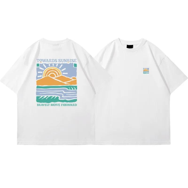 T-shirt unisexe en coton à manches courtes et col rond, imprimé motif rétro américain, coupe décontr