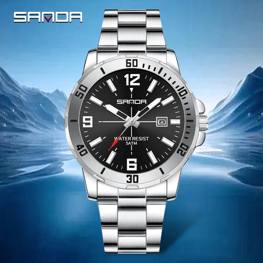Mode SADNA 3265 montre à Quartz pour hommes d'affaires grand cadran étanche calendrier veilleuse nou