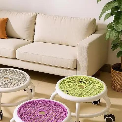 Tabouret roulant pivotant universel rond bas petite roue grise enfants adulte forte capacité rangeme