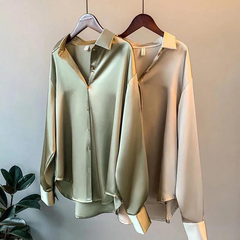 Soie coréenne bureau dames chemise élégante Blouse femmes mode boutonné chemise en Satin Vintage bla