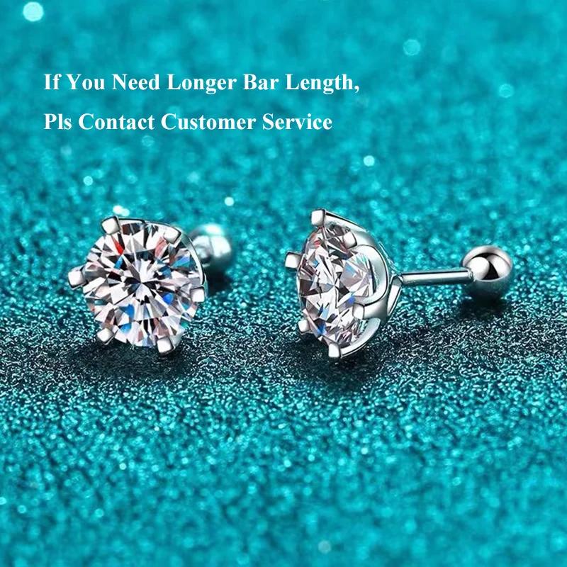 BIJOX STORY – boucles d'oreilles à vis Moissanite pour femmes, couleur D, argent Sterling 925, 6 den
