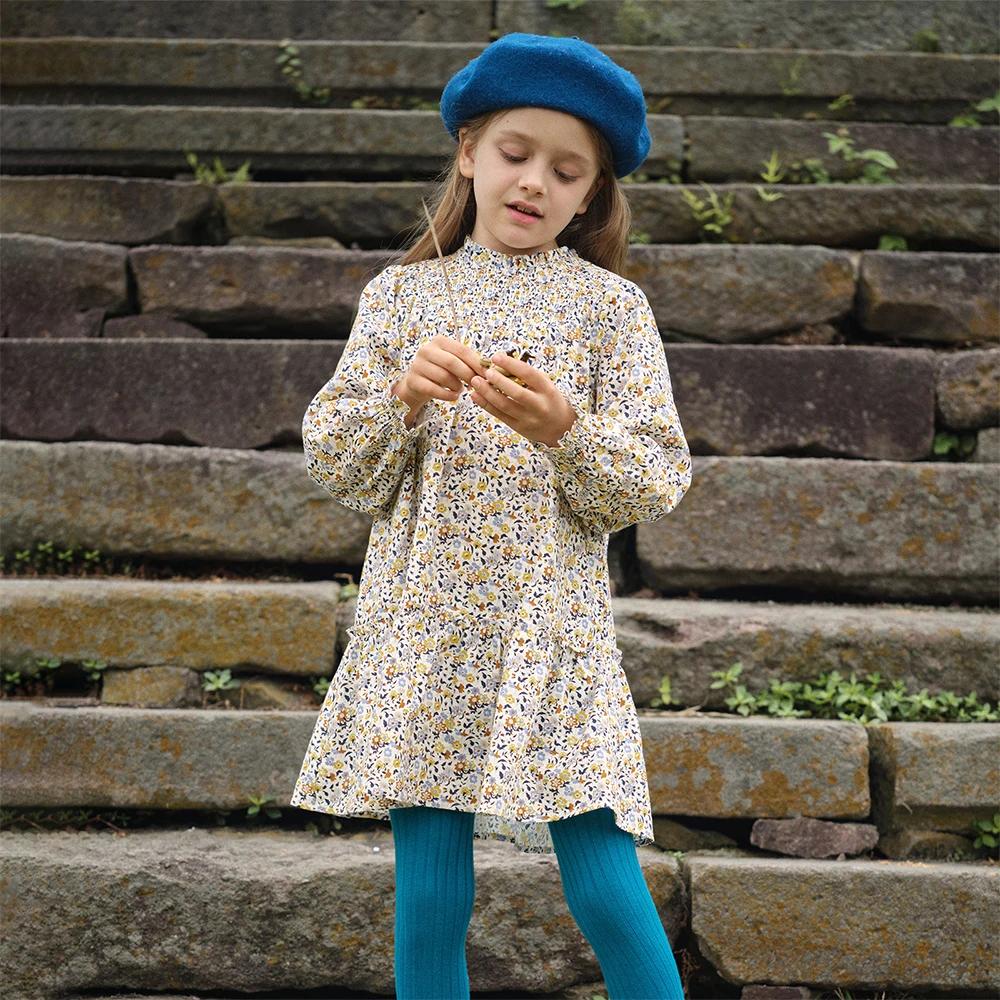 Dave Bella filles florale automne printemps robe mignonne enfants à manches longues robe de princess