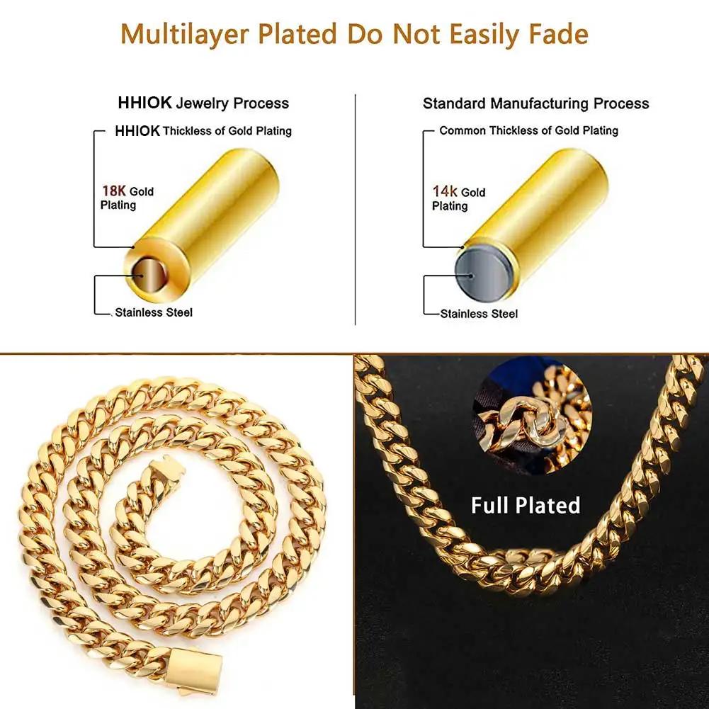Haute qualité largeur 8-14mm acier inoxydable couleur or chaîne cubaine étanche hommes femme gourmet
