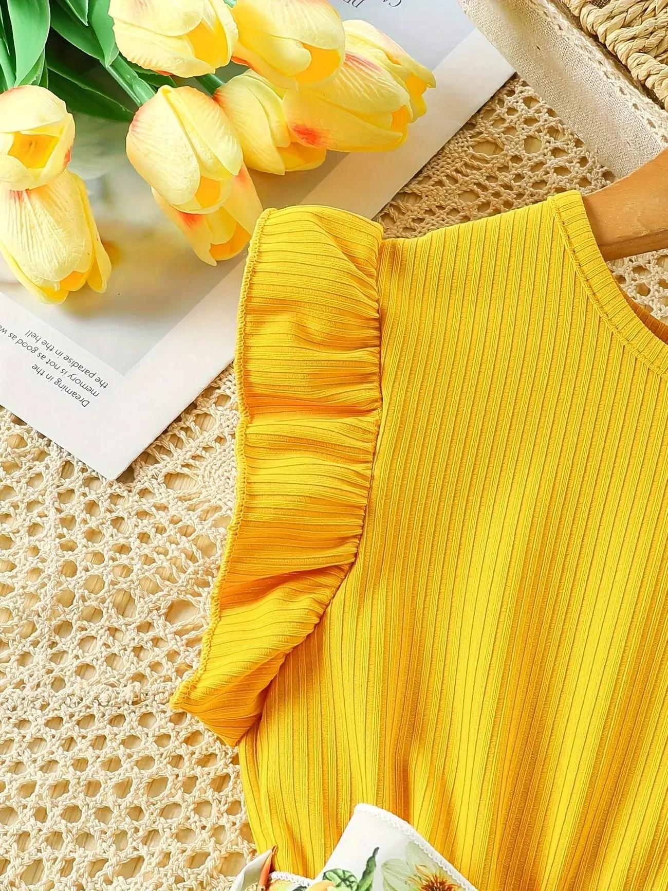 Une robe d'été animée et mignonne avec des motifs de papillons et de fleurs, un ensemble de 6 pièces