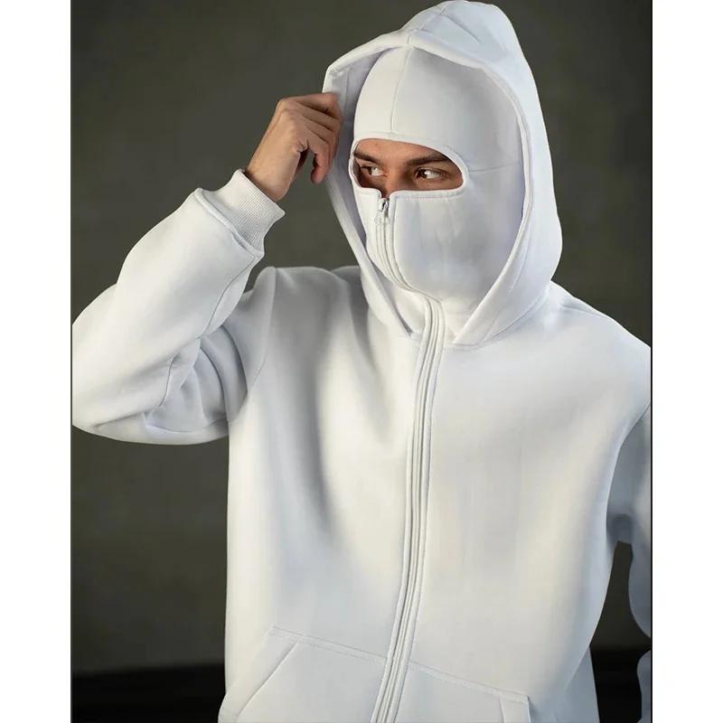 Cagoule à capuche zippée pour homme, sweat-shirt chaud et décontracté, Y2K, avec masque facial à cap